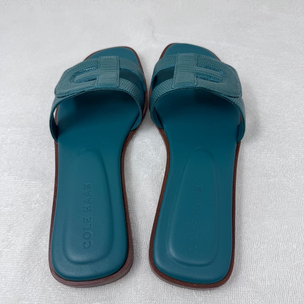 Cole Haan Chrisee Teal Green Lizard Print Leather Slide Sandals W30796 6B - Picture 3 of 9